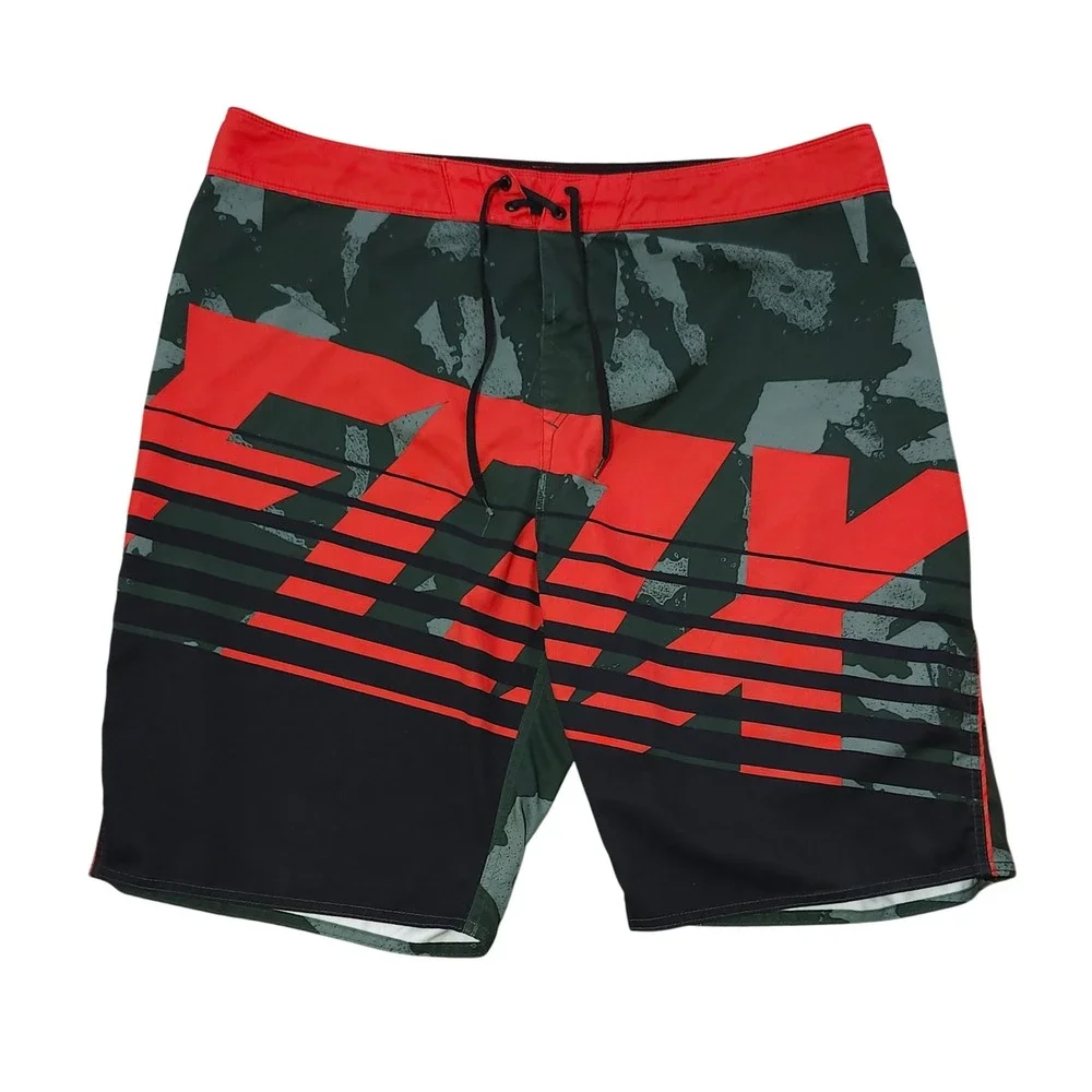 Fox Racing Boardshorts Size 40 Green Red Camo Graphic Swim Trunks Surf Beach
